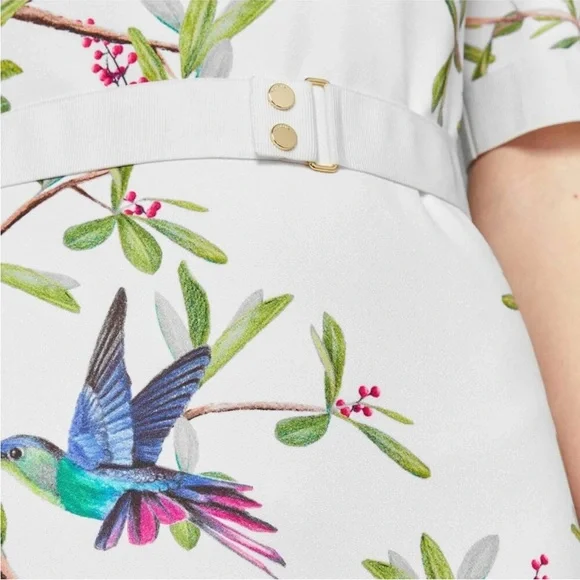 Ted Baker Evrely midi dress It’s Spring! Hummingbirds! Midi Dress Sz 4 = USA 10 - Picture 4 of 14